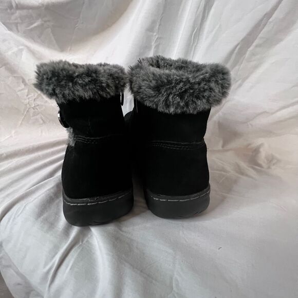 Khombu Womens Lily Faux Fur Trim Water Resistant Black Suede Boot Sz 9 Round Toe - Picture 4 of 6